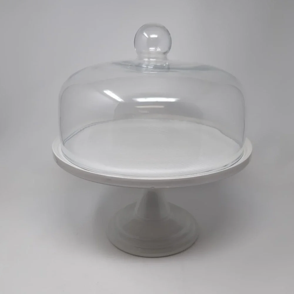Temp-tations Woodland Ceramic Pedestal Cake Stand with Dome Glass Lid White‎
